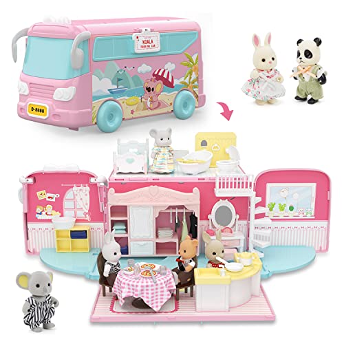 KOALA DIARY Kids Dollhouse Playset, Toddler Dollhouse Playset Miniatures Bus Toy, Portable Toy Gift Set, Gifts for Kindergarten Toddlers Preschoolers with Koala Doll