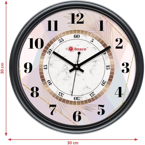 Image of Bosco Decorative Non Ticking Silent, Black 30 CM, Modern Design Round Clock for Home, Living Room, Bedroom, Office and Kitchen-BWC-1605