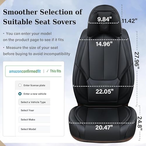 Image of Coverado Car Seat Covers 5 Pieces, Full Set Universal Seat Covers for Cars, Waterproof Nappa Leather Auto Seat Protectors with Head Pillow, Car Interiors Fit for Most Pick-up Truck Sedans SUV, Black