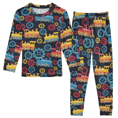 Pajama Sets Long Sleeve Colorful Train Wheels Gears Soft Comfy Sleepwear 2 Piece PJS 3-8T - Main Image