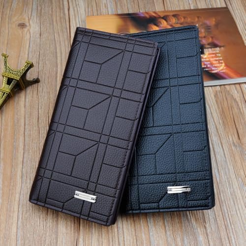 Embossed Bag Soft Portable PU Large Capacity Wallet Geometric Pattern Men's Wallets(Black)2
