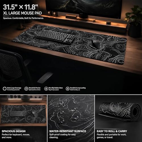 Image of AQQA Large Mouse Pad Mat(11.8X31.5 In Extended Gaming Mouse Pad With Non-Slip Rubber Base,Background Topographic Map Lines Contour Geographic For Gaming Office Laptop Computer Men Women