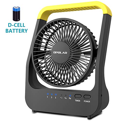 Battery Powered Fan, Super Long Lasting D-Battery Operated Fan with Timer for Camping