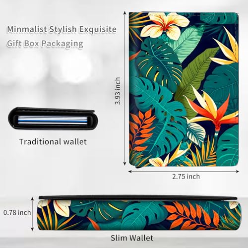 Credit Card Holder PU Leather Trifold Pop Up Card Slot Wallet, with RFID Blocking & Magnetic Close Credit Cards Cash Wallets, Slim Pocket Credit Card Holder for Women Men, Tortoiseshell Leaf2