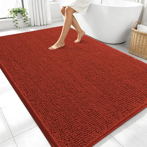 Image of OLANLY Large Bathroom Rugs 70x46, Soft Absorbent Chenille Bath Rugs, Rubber Backing Quick Dry, Machine Washable Bath Mats for Bathroom Floor, Tub and Shower, Home Decor Accessories, Rustic Terracotta