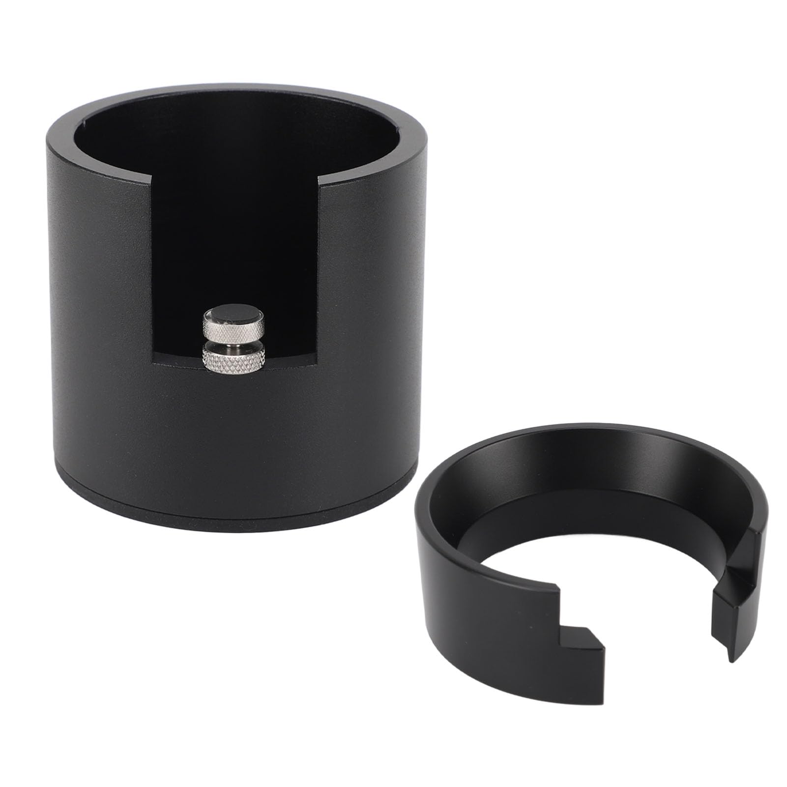 Soporte para portafiltro de café de 58 mm con embudo dosificador, soporte de prensado de aleación de aluminio para máquina de espresso, herramienta ajustable para barista con base (Negra)