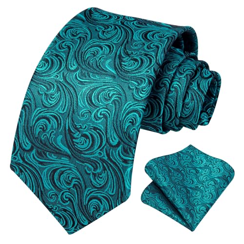 Image of HISDERN Ties for Men Paisley Tie and Pocket Square Woven Classic Floral Mens Ties Handkerchief Set Wedding Party Necktie