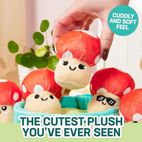 Image of Emotional Support Mushrooms by Relatable, Cuddly Stuffed Animals and Toys, Squishy Toys and Plushies, Great Gift Ideas for Loved Ones of All Ages, Includes 5 Mushroom Plushies with Carrying Basket