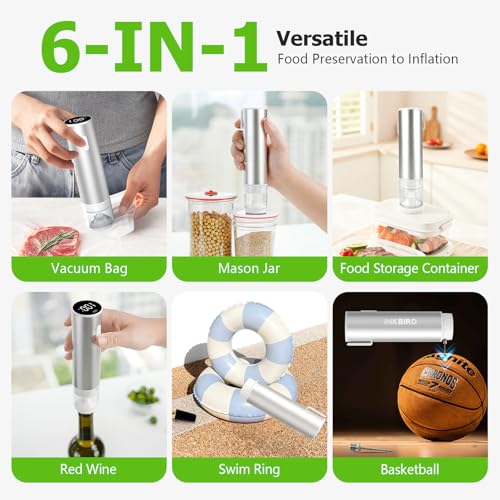 Image of INKBIRD Handheld Vacuum Sealer INK-KZ-100, Multi-Purpose Vacuum Sealer with 4 Mason Jar Lids, One-Touch Operation, Kitchen Essentials for Food, Wine, Meat, Fruits