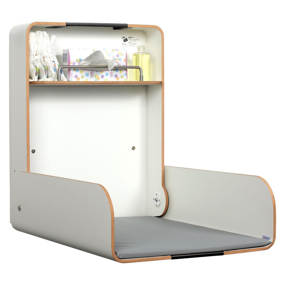 KEMMLIT Cambiador Pamplona blanco/Timkid Kawaform Midi plegable como cambiador de pared, madera moldeada, incluye cambiador (blanco antracita)