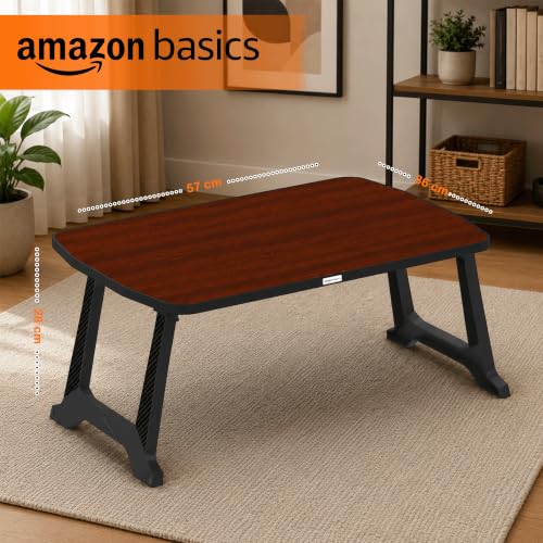 Image of Amazon Basics - CozyDesk Pro | Compact Foldable Lap Desk | Portable Bed Table for Laptop, Study, Meals | Engineered Wood Top with ABS Legs Table top 57 x 36, Height 28 cm (Royal Mahogany)