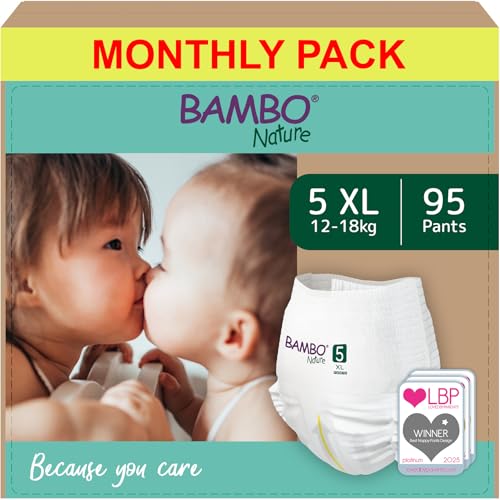 Bambo Nature Premium Training Pants, Size 5 (12-18 kg), XL, 95PK, Pull Ups, Eco-Labelled Potty Training Nappy Pants, Secure, Comfortable, Discreet for Active Day and Comfy Night's Sleep