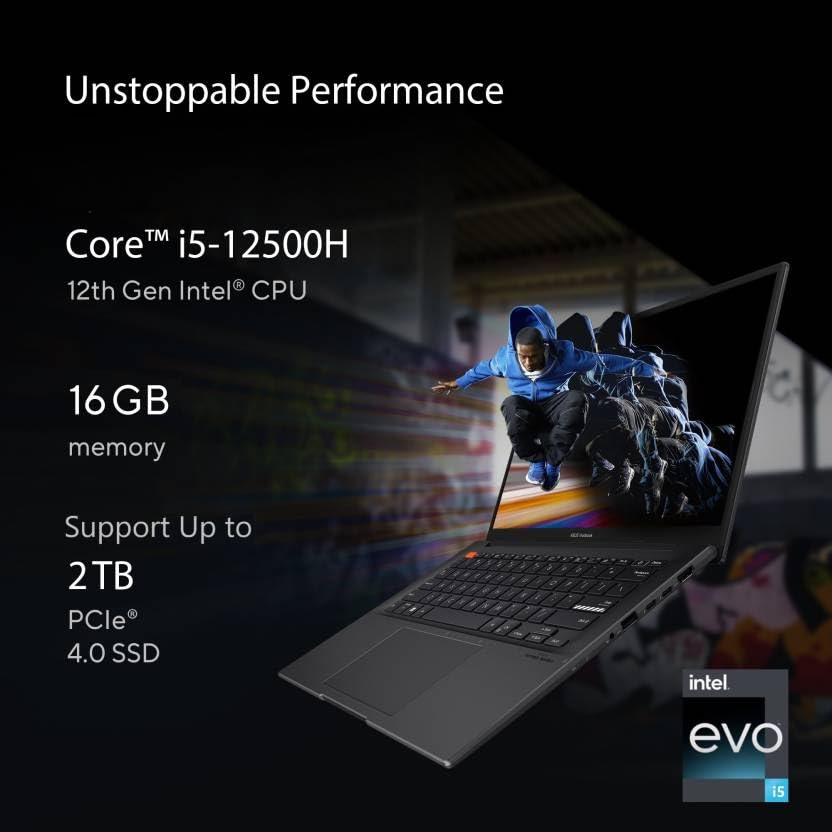 Image of ASUS Vivobook S14 OLED (2022) Intel EVO Core i5 12th Gen - (16 GB /512 GB SSD /Windows 11 Home) S3402ZA-KM502WS Thin and Light Laptop (14 Inch, Indie Black, 1.50 Kg, with MS Office)