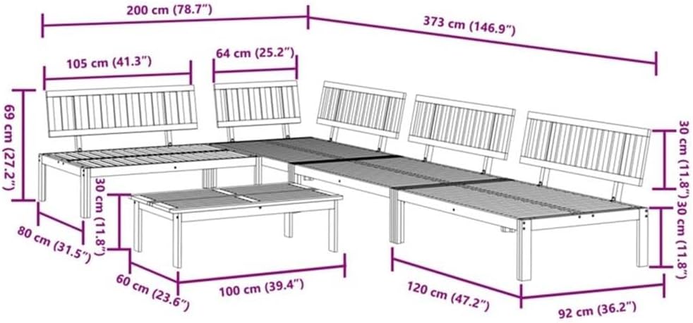 Pemberly Row Modular Pallet Sofa Set, Solid Acacia Wood, Natural Brown Finish, Outdoor Seating for Garden, Terrace, or Patio, 5-Person Capacity, Durable Design, Seat Depth 31.5 in., Assembly Required