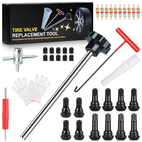 Lettry 38Pcs Quick Change Tire Valve Stem Core Tool Kit TR412 TR413 TR414 Valve Replacement Tools 8-Way Valve Tool Set for Car ATV Truck Lawn Mower & Small Trailer Fix Leaky Tire Valves