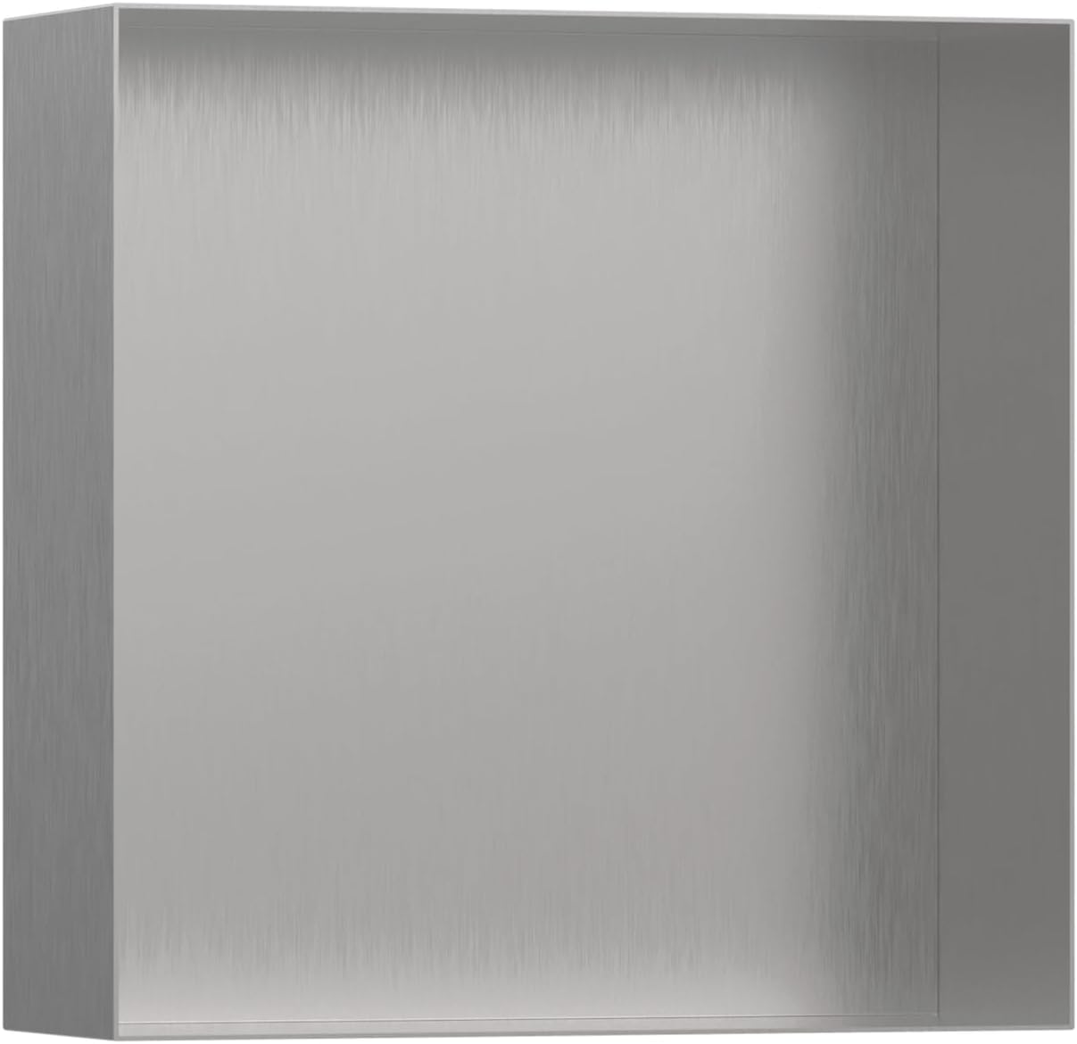 hansgrohe XtraStoris Minimalistic Recessed Wall Niche with Open Frame 12"x 12"x 4" in Brushed Stainless Steel, 56073800