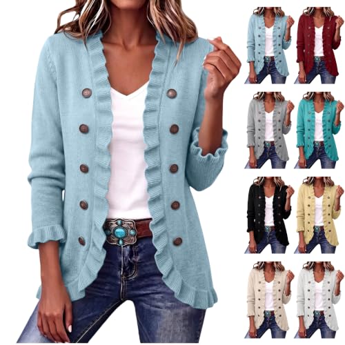 OTSANT Womens Knit Cardigan Sweater Ruffle Trim Long Sleeve Casual Top - image 1