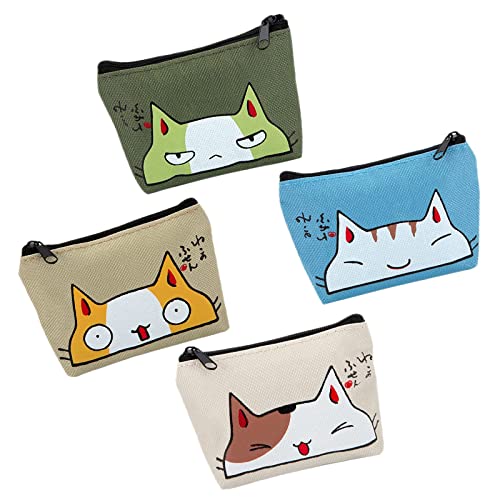 4 Pièces Porte-Monnaie en Toile,Mini Petit Pochette Toile Monnaie avec Fermeture à Glissière,Mini Porte Monnaie Mignonnes pour Carte de Crédit Clés Rouge à Lèvres Cover