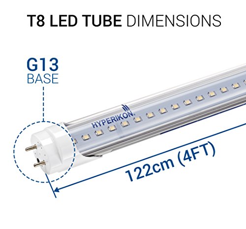 Hyperikon 4 Foot LED Tube, T8 T10 T12 40 Watt Replacement (18W), Single End Ballast Bypass, Clear Lens, UL, DLC, Daylight White, 4 Pack - Thumbnail 2