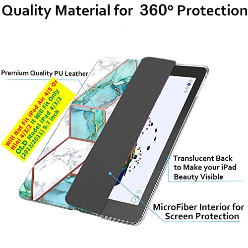 Image of DuraSafe Cases For iPad 2nd 2011 3rd 4th Gen 2012-9.7 Inch [iPad 4 iPad 3 iPad 2 Old Model ] A1458 A1416 A1395 MC705HN /A MD328HN /A MD333HN /A Ultra Smart Auto Sleep /Wake Printed PC Cover - Marble Green