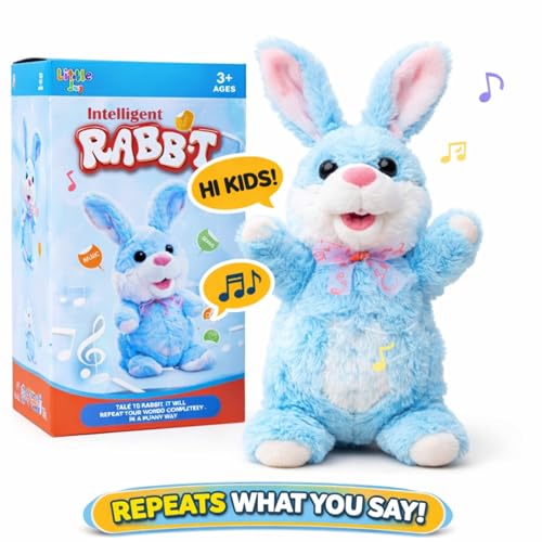 Image of Interactive Talking Rabbit Toy for Kids - Blue Repeating Bunny Plush with Voice Recording, Music & Movement | Intelligent Walking & Talking Animal Toy | Battery Operated Soft Toy (Blue Rabbit)