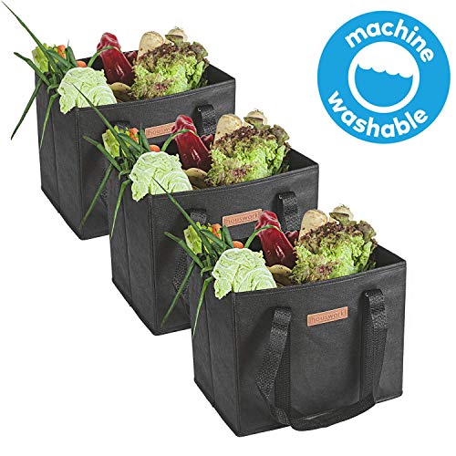 HousWork Reusable-Waterproof-Washable-Grocery-Shopping-Bags Made Foldable | Large, Durable Convenient Tote with Reinforced Bottoms(Black)