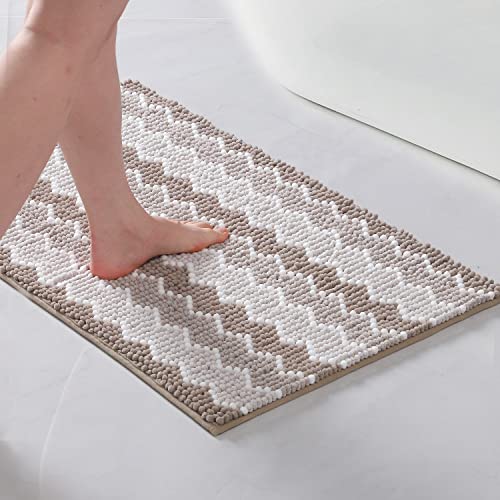KASENTEX Non-Shedding Soft Luxury Bathroom Rugs 17x24, Absorbent Chenille Bath Mats, Durable Non-Slip Machine Wash Bath Carpet for Bathroom Floor, Tub and Shower, Light Brown Terracotta Grey