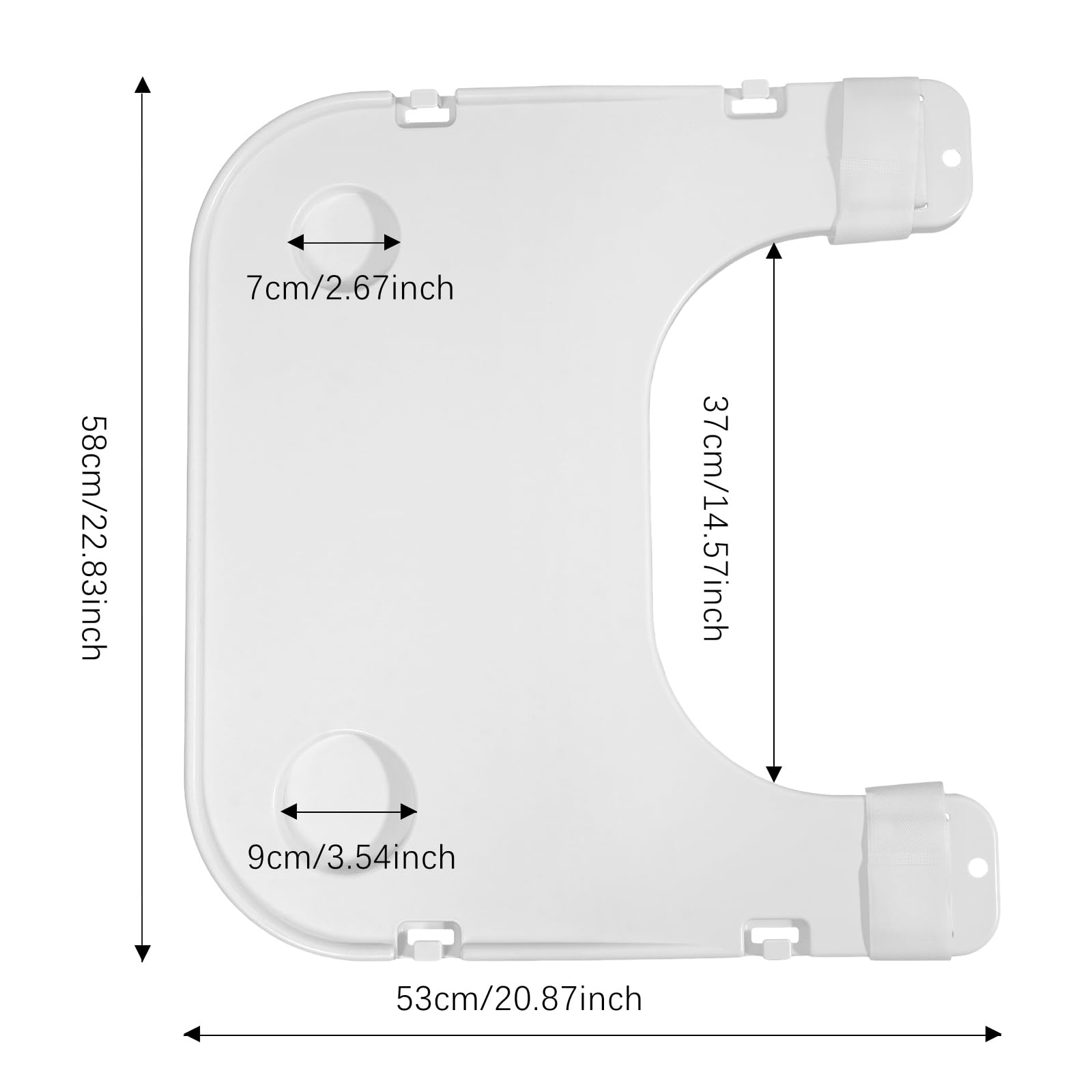 Tablett für Rollstuhl mit Becherhalter, ABS Kunststoff Rollstuhl Schoßtablett, Abnehmbar, Einfach zu Installieren, Rollstuhl Tablett Gesamtbelastbarkeit 80kg, 58 * 53cm (Weiß)