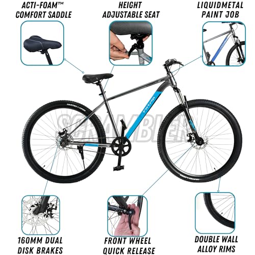 Image of FitTrip Scrambler 27.5T | Single Speed MTB Cycle for Men | Mountain Bicycle | Dual Disk Brakes | Hartex Tyres | Unisex | Fully Fitted (LiquidMetal-Blue)