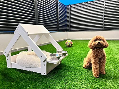 Skraut Home - Caseta de Interior para Mascotas | Casa para Perros, Gatos o Conejos | Madera de Pino Blanco FSC | Soporte para 2 Cuencos | 76 x 44 x 55 cm | Sin Cama | Perritos Pequeños o Medianos