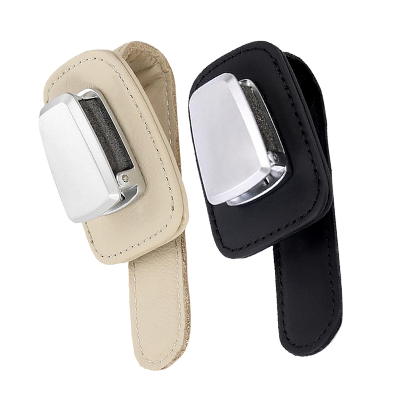 GLEAVI 4pezzi Porta Occhiali Auto Clip Organizer Per Visiera Supporto Occhiali Sole Con Funzion Riparazione e Stoccaggio Accessorio Per Auto Pu Nero Beige