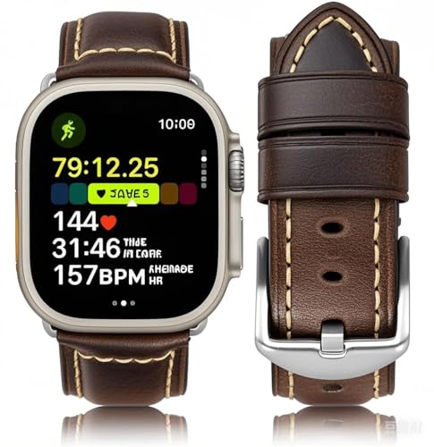 Image of HUAFIY Compatible for Apple Watch Bands 42mm 44mm45mm46mm 49mm 38mm 40mm41mm, Genuine Leather Band Strap for iWatch Series 11 /10 /9 /8,7,6,5,4,3,2,1, Ultra3 2 1