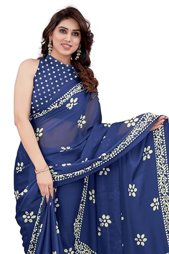 Image of MIRCHI FASHION Saree for Woman Chiffon Batik Printed | Lightweight Daily Wear Women's Office Sari with Blouse Piece (Available in 40 Colours)