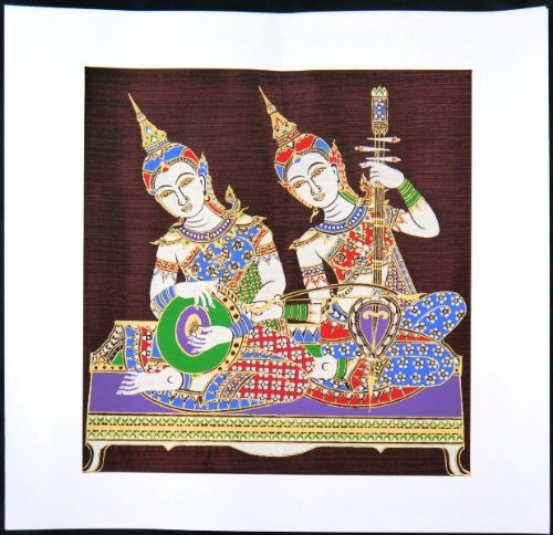 タイ　民族絵画　額付き　レア物 Amazon.co.jp: タイ民族絵画 布絵 シルク黒地 シルク絵画