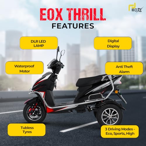 Image of EOX Thrill 3W Electric Scooter for Adults | 3 Wheeler Electric Scooter for Senior Citizens & Differently Abled | Low Speed Non-RTO Scooter with 60-80Km Range | 60V Lithium Battery & Charger