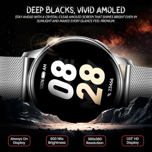 Image of PunnkFunnk Active 2 Smartwatch, 1.39 inch HD Round Display, Bluetooth Calling, Heart Rate & SPO₂, 100+ Sports Modes, IP67, Long Battery Life for Men & Women (Millanese Silver)
