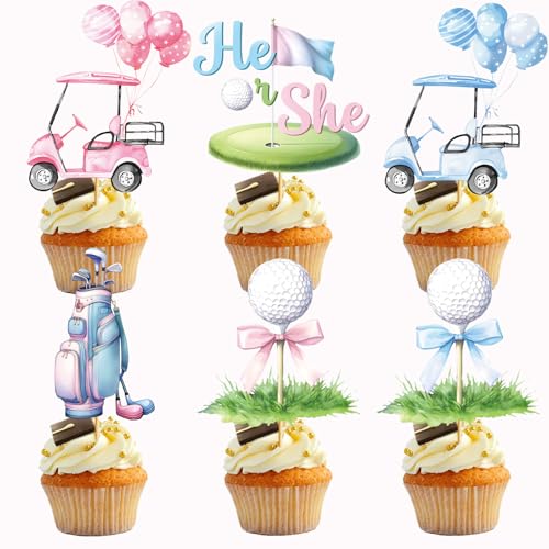 Golf Gender Reveal Cupcake Toppers Golf Gender Reveal Decorations Golf