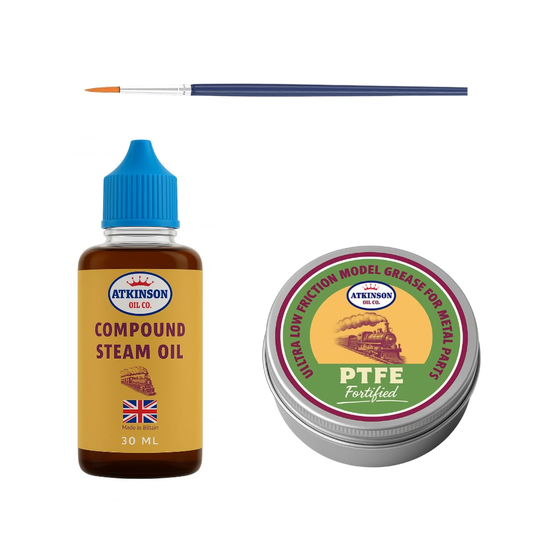 Atkinson Oil Co. Model Steam & Mechanism Care Kit | Compounded Steam Cylinder Oil 680 (30 ml) + PTFE Metal Parts Model Grease (10 g) – Smooth Running, Anti-Wear & Rust Guard