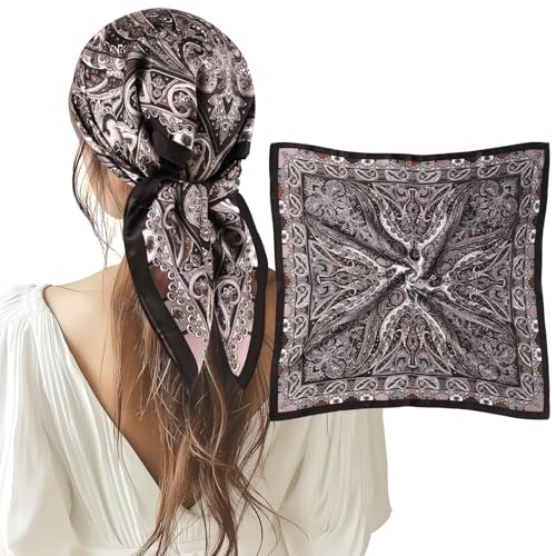 1 Pcs 27.5 Inches Satin Head Scarf Silk Like Hair Scarf Stain Bandana Hair Wrap Neck Scarf for Women(Black)