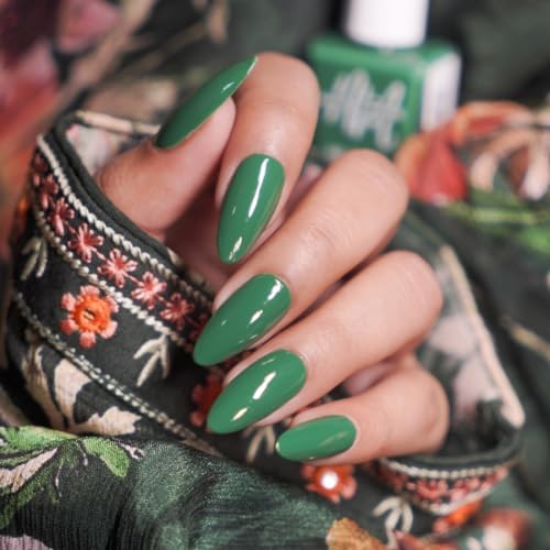 Image of Nails & More Dark Green Nail Polish, Argan Oil-Infused Gel Shine, Deep Emerald Nails, Luxurious Look | 10ml