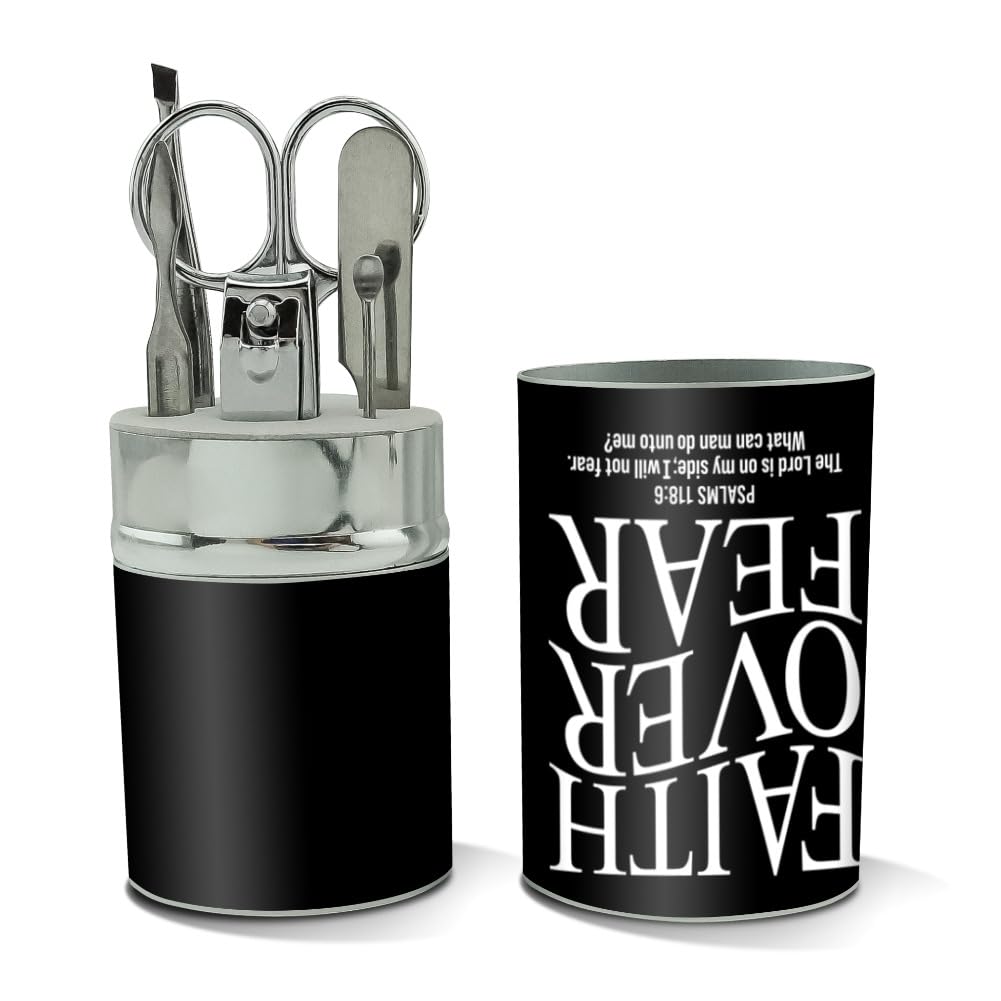 GRAPHICS & MORE Christian Faith Over Fear Stainless Steel Manicure Pedicure Grooming Beauty Care Travel Kit
