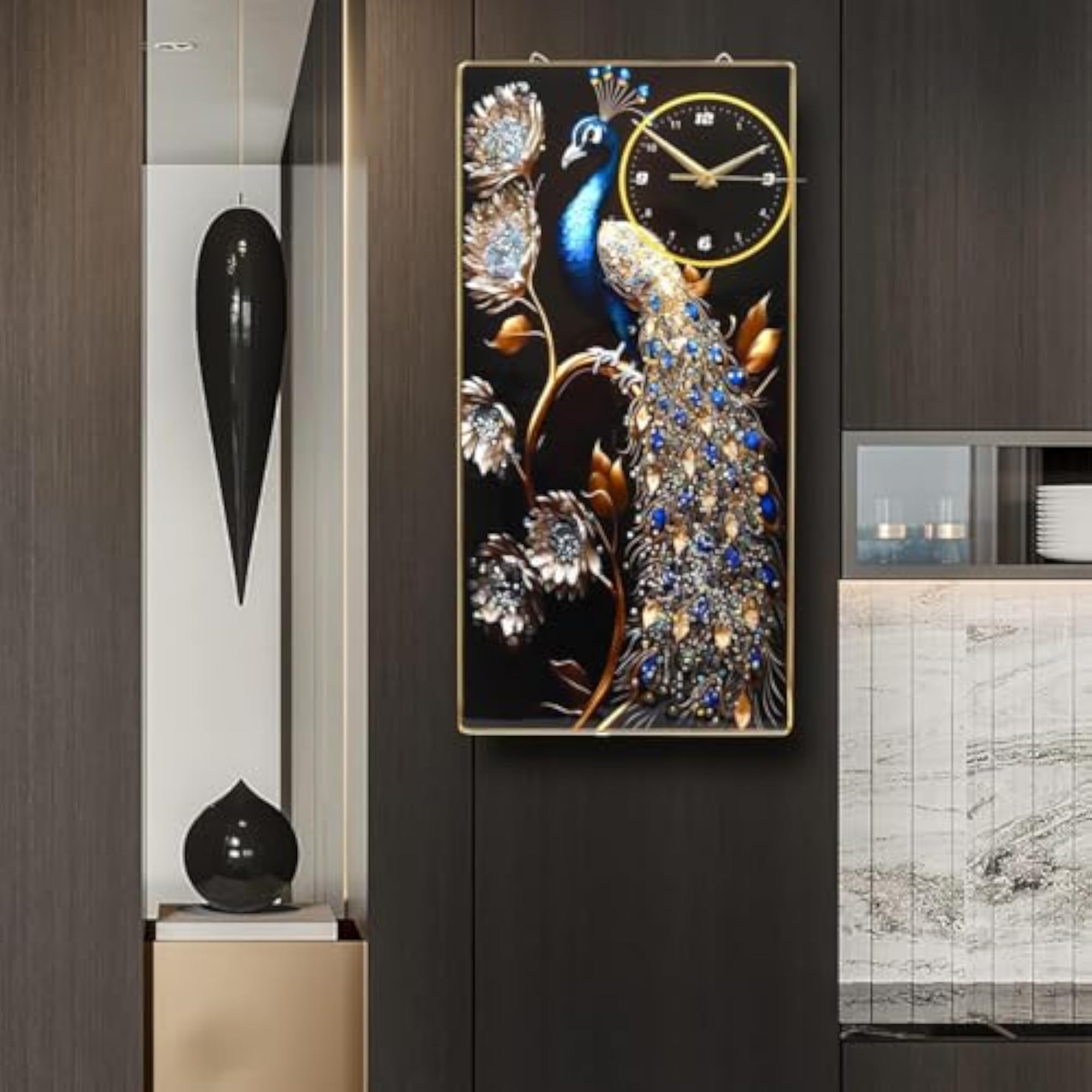 Silent Crystal Wall Clock with Decorative Art Painting