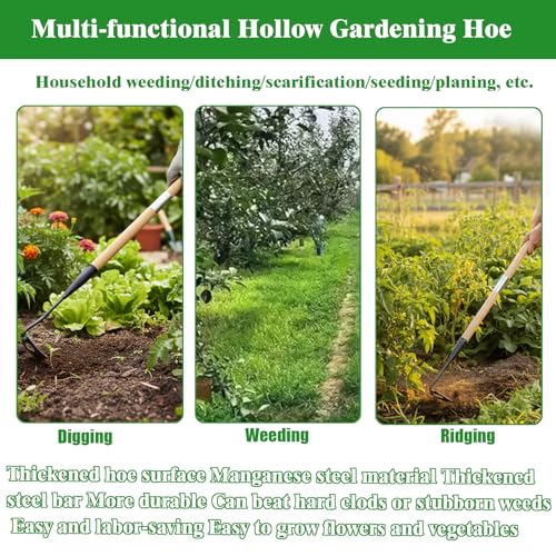 Gardening Tools Hollow Hoe, All-Steel Hardened Hollow Hoe with 55 Inch Long Handle, Sharp Edge Garden Weeding Tools, Garden Weeder Tool Shovel Weed Puller for Backyard Loosening Farm Planting Weeding