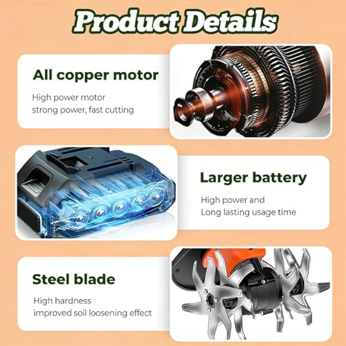 21v Cordless Tiller For Gardening, 360 Rpm Electric Garden Tiller, 2-en-1 Powered Mini Cultivator Con 2.0ah Batteries & Charger, 5" Tilling Width, 4" Depth, For Lawn/soil Cultivation 2 Battery 2 Batte
