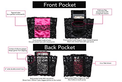 Stashbandz Garter Purse, Stays Put Silicone Grip & 2 Secure Pockets Black
