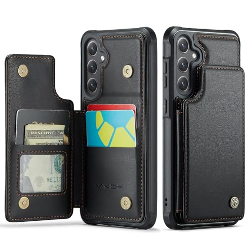 Vinich for Samsung Galaxy S25 Wallet Case with Card Holder RFID Blocking Credit Slots Kickstand Shockproof Phone Cover Fit for Galaxy S25 6.2 Black