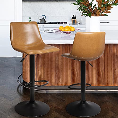 Waleaf Adjustable Swivel Bar Stools Set Of 2,Counter Heigh Bar Stools With Back,350 Lbs Pu Leather Bar Stool For Kitchen Island,Upholstered Pub Stools With Footrest,Armless Dining Chairs For Bar #TOP2