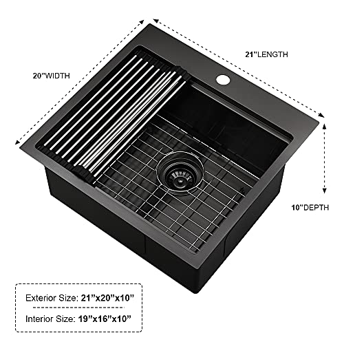 21 Black Bar Sink Drop In Kitchen Sink - Ianomla 21 X 20 Inch Workstation Drop-In Topmount Black Stainless Steel Bar Prep Rv Sink 16 Gauge Matte Black Stainless Steel Kitchen Sink With Cutting Board #TOP5