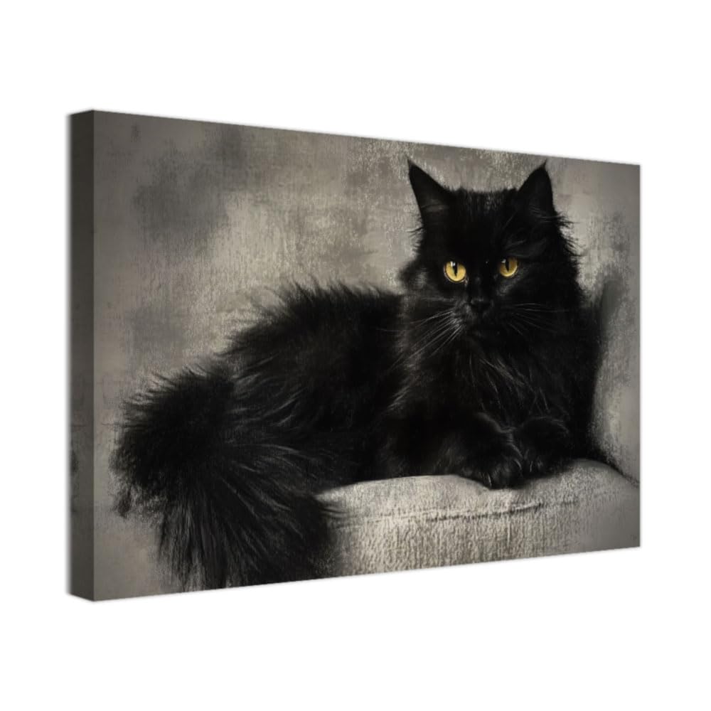 ZXHYWYM Black Cat Wall Art Halloween Wall Decor Animal Pictures Spooky Canvas Prints Gothic Painting Dark Academia Room Home Decor Framed (Beige, (40.00 x 60.00 cms))