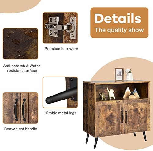 CASART Vintage Storage Cabinet, Wooden Storage Cupboard, Industrial Floor Standing Sideboard for Living Room, Bedroom, Hallway, Office (2 Doors + 1 Shelf)